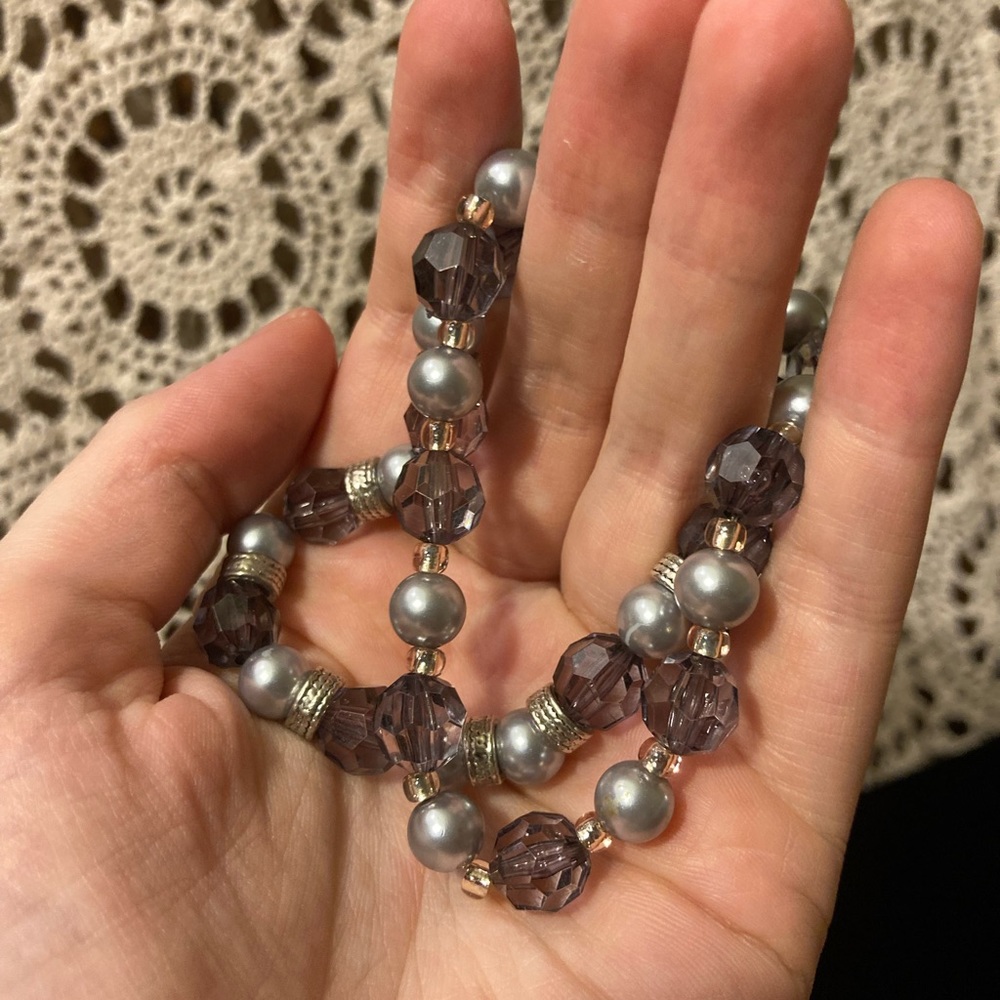 Two Complementary Plastic Bead Bracelets - Gray, Silver, Black